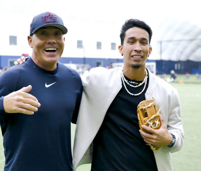 Coach Lou Coach and Oswaldo Cabrera of the NY Yankees posing